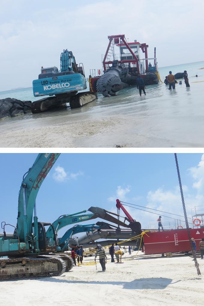 浚渫船 equipment assembly process at worksite